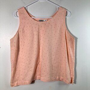 Womens Kiko Linen‎ Tank Top Polka Dot Peach Black L Sleeveless